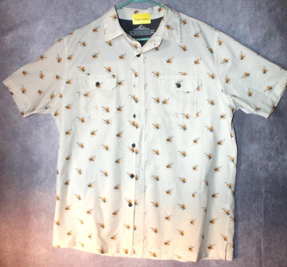 Croft & Barrow Shirt Mens L Beige Polyester Button Up Short Sleeve Pockets
